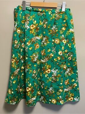 Vintage 50s Green Floral Handmade Skirt Women’s Large